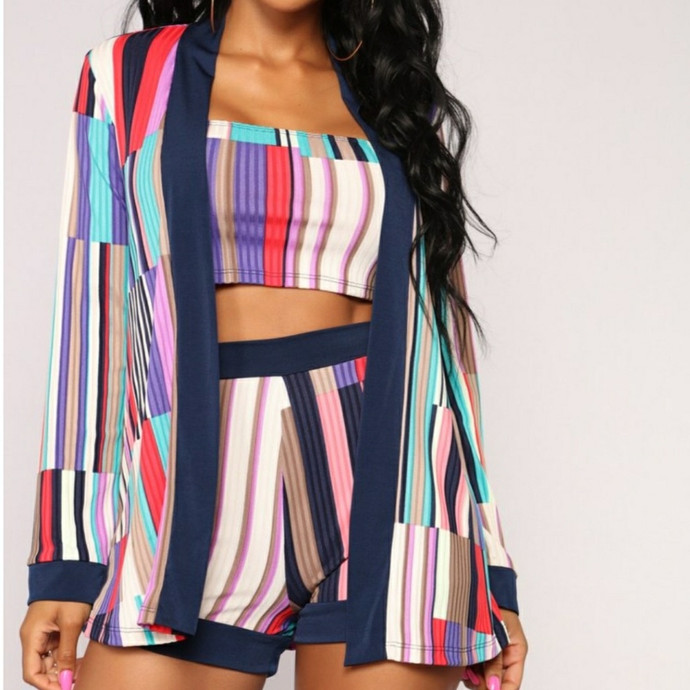 Fashion Nova Top, Kimono, and Shorts Set